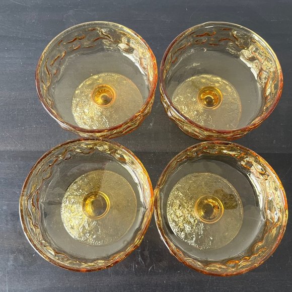 Lido Milano Amber Footed Dessert Sherbet Glasses // Crinkle Glass Vintage 1970s - Picture 3 of 4